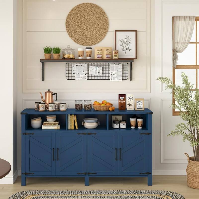 Farmhouse 4-Door Buffet Cabinet with Power Outlets, USB Ports & Adjustable Shelves by Harper&Bright Designs