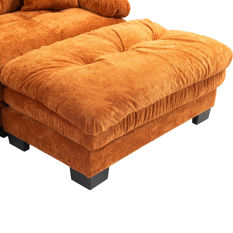 120.87" Chenille L-Shaped Sectional Sofa with Reversible Design, and 3-Seat Sleeper & Ottoman - Dual-Layer Cushion