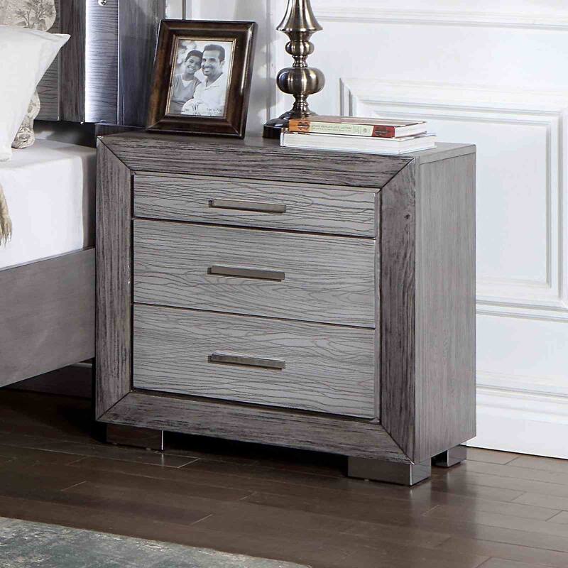 Gray Finish Transitional Bedroom Furniture Set with LED Headboard USB Ports Nightstand