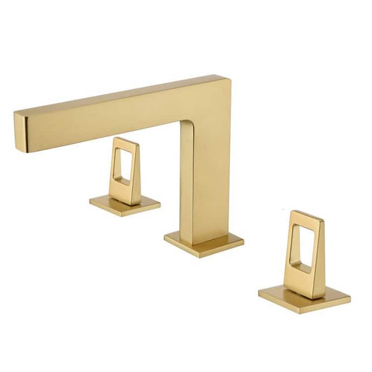 Brushed gold 3 holes two handles wideSpread bathroom basin faucets with pop up drain - 7'6" x 9'6"