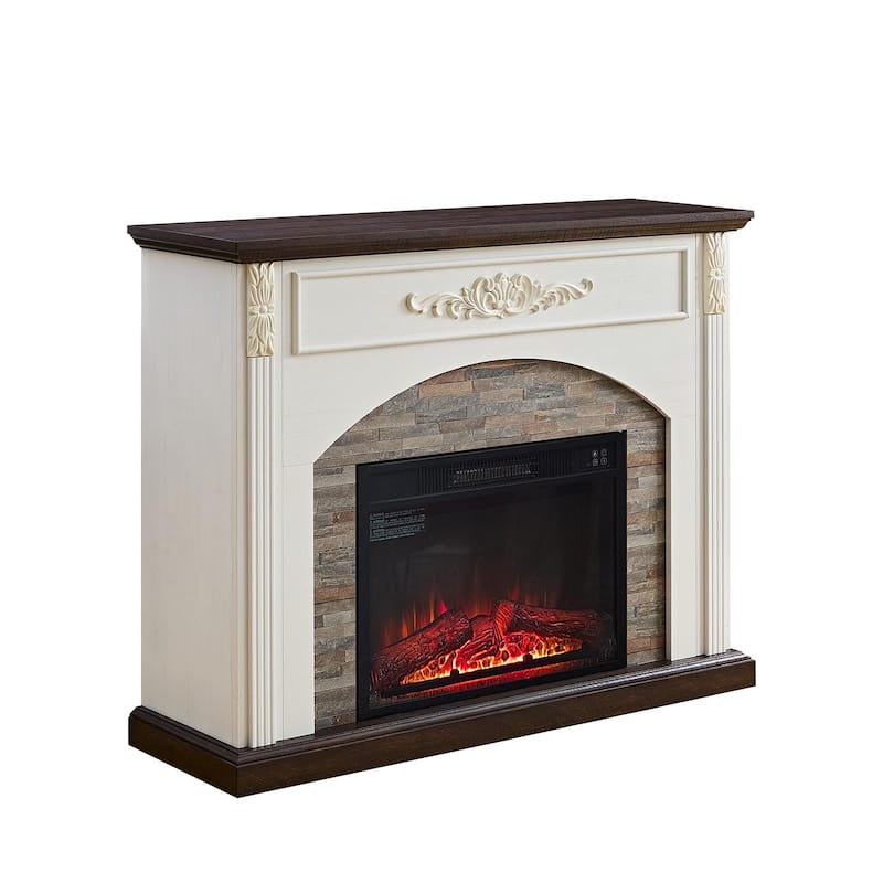 78 inch Electric Fireplace Mantel Fireplace TV Stand Entertainment Center with 30 inch Fireplace Insert Heater and Storage