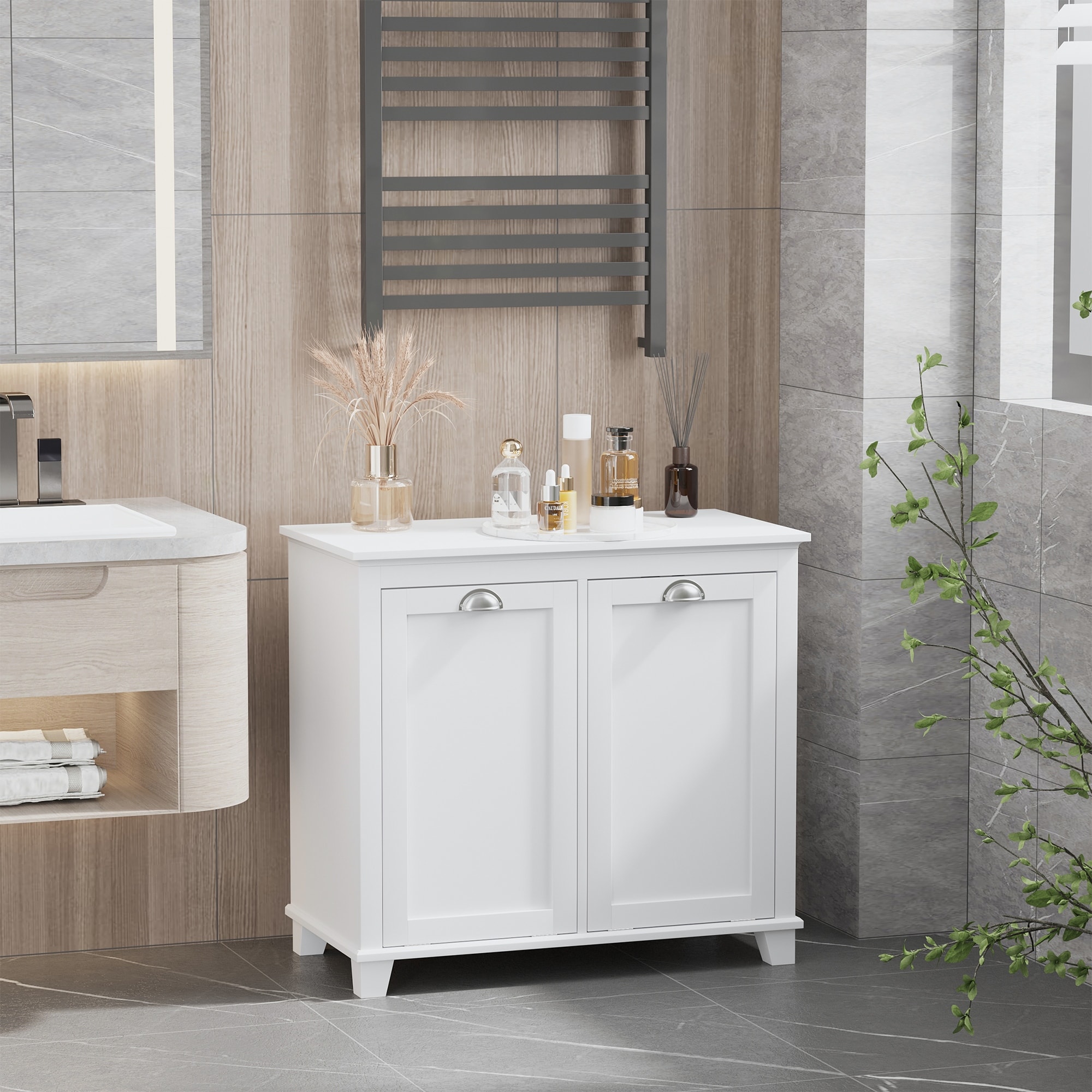 Homcom laundry room organization and storage cabinet freestanding furniture with 2 tilt shop out hamper design