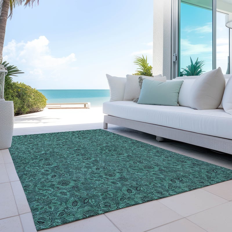 Machine Washable Indoor/ Outdoor Chantille Floral Rug