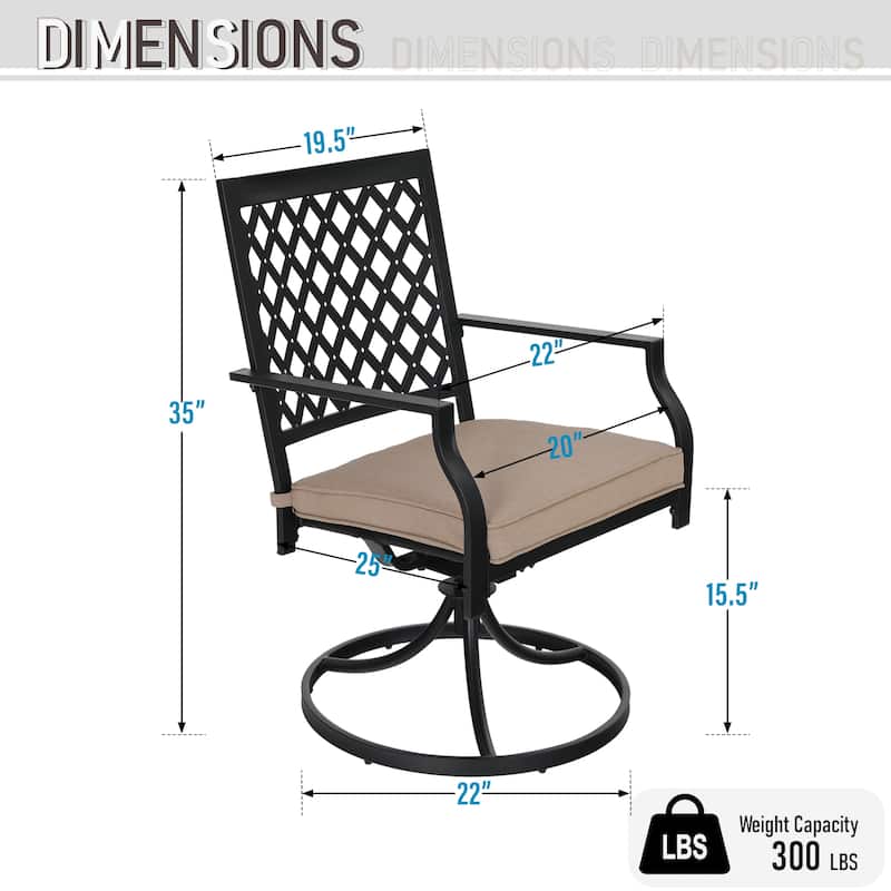 MAISON ARTS 6-Piece Metal Patio Dining Set: 4 Swivel Chairs, 1 Steel Frame Square 37" Table and 1x10ft 3-Tier Red Umbrella