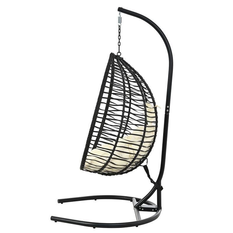 Roomfitters Indoor Outdoor Hanging Egg Hammock Chair with Stand, Wicker Rattan Swing for Patio and Bedroom