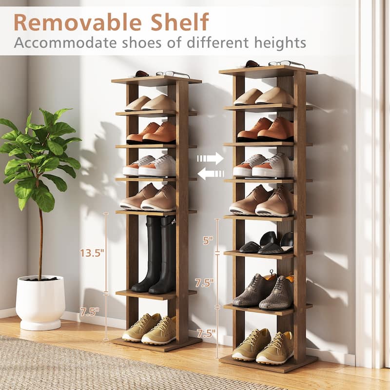 Gymax 7-Tier Wooden Shoe Rack Narrow Vertical Shoe Stand Storage