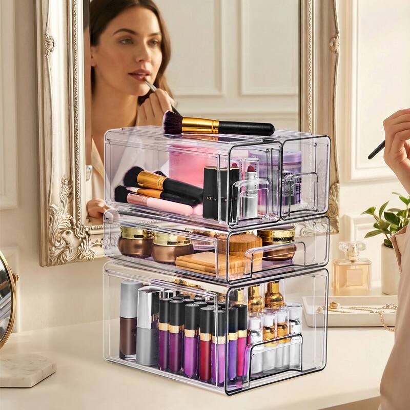 Sorbus Clear Stackable Storage Drawers Case with Handles - for Bathroom, Cabinet, Medicine & Baby Bottle Storage