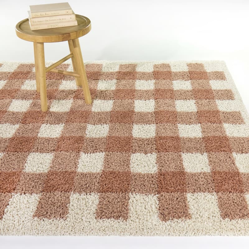 March Gingham Shag Area Rug - 3'11" x 5'7" - Pink