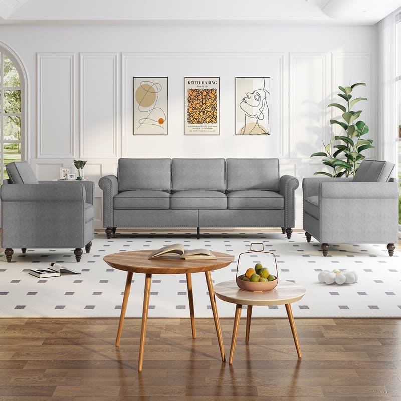 Mixoy Sectional Sleeper Sofa,Single Couch & Loveseat Couch &3 Seater Sofa, DIY Combination for Living Room - Light Grey