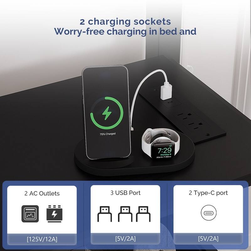 Metal Loft bed with Desk, Built-in Wardrobes,LED Light,Charging Sockets and Ladder