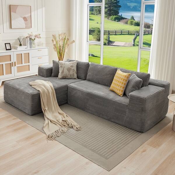 Upholstery Corduroy Sofa Cloud Sectional Couch with L-Shape Chaise Modular Sofa No Assembly Required