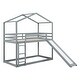preview thumbnail 22 of 40, Twin Over Twin Wooden Bunk Bed with Roof, Slide and Ladder