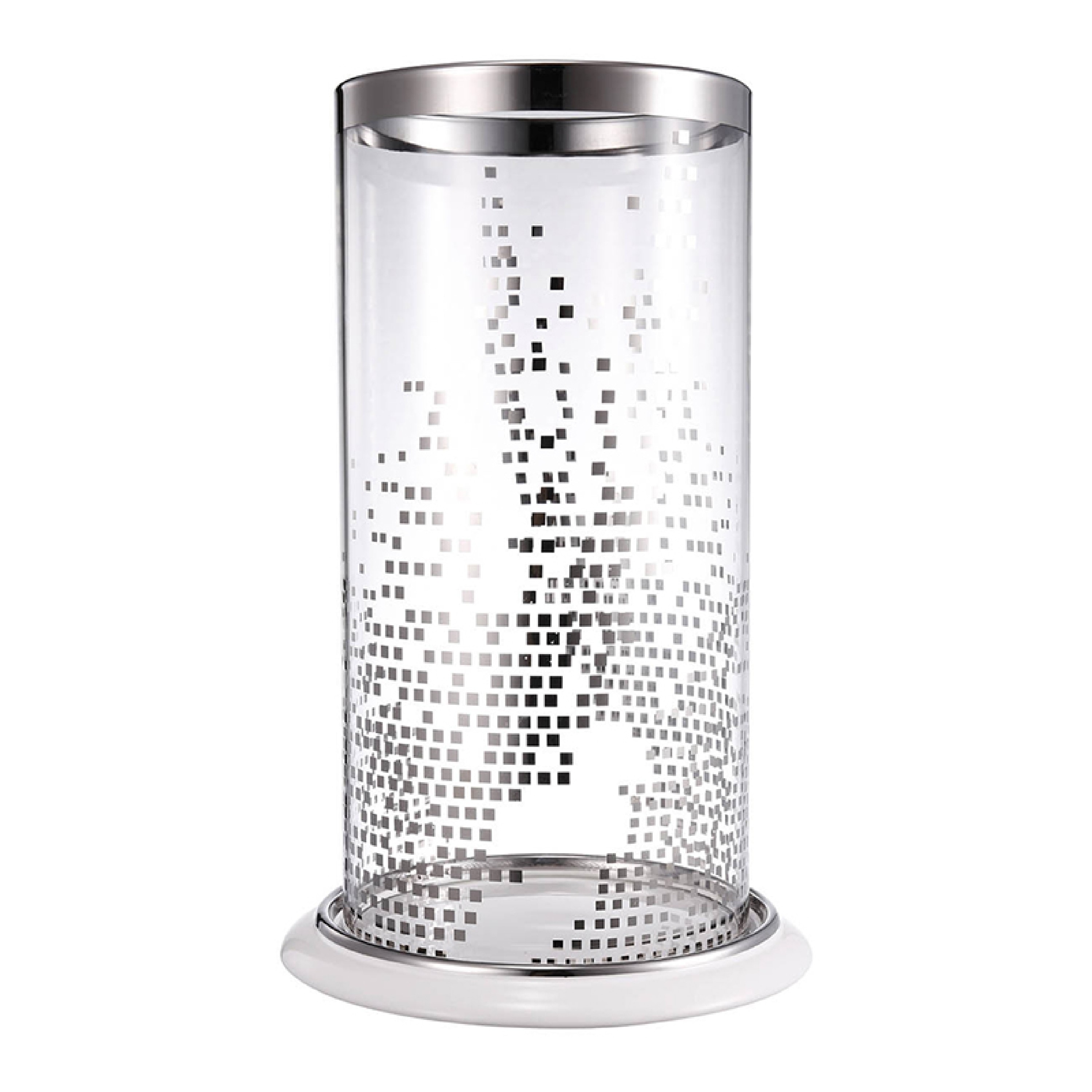 Gsy Decorative Candle Holder, Silver and White Patchwork, 12 Inch Glass