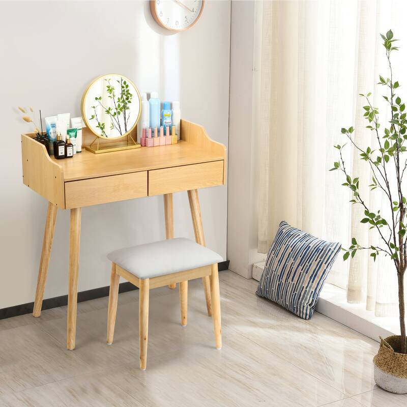 Vanity Table Set with Removable Mirror - Natural