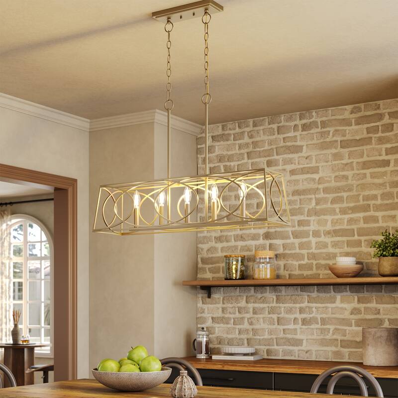 36''W Modern Linear Chandelier with Adjustable Height, Geometric Pendant Light