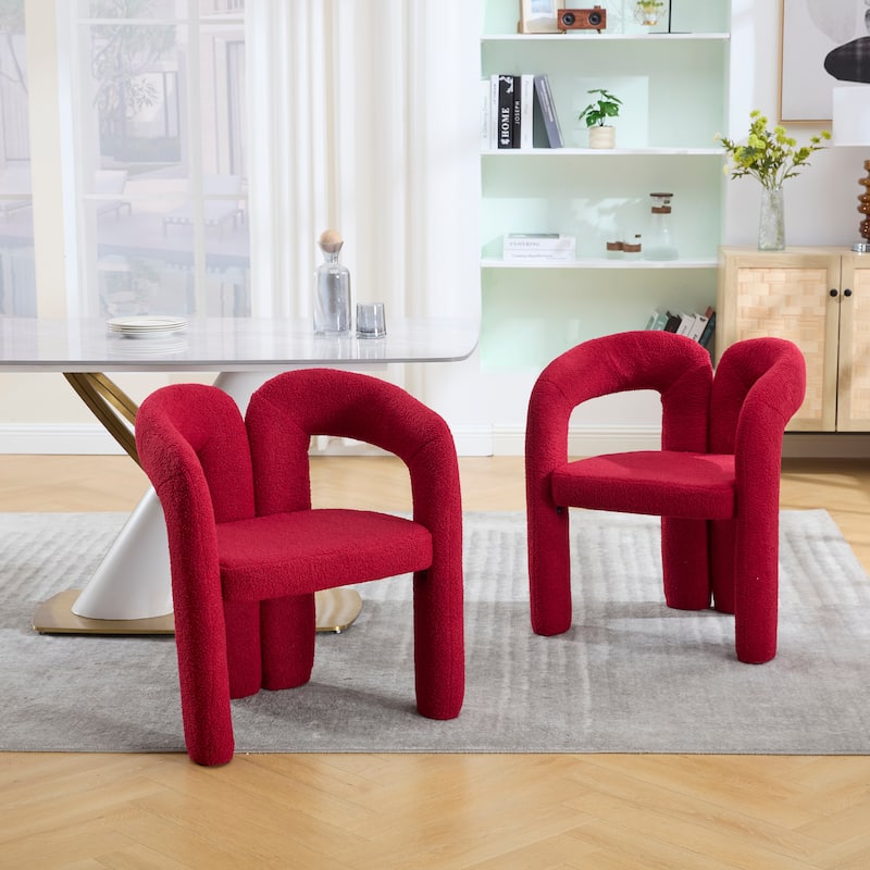 Modern Velvet Upholstered Accent Chair – Barrel-Shaped Dining Side Chair For Kitchen Or Living Room (Set Of 2)‌ - Red