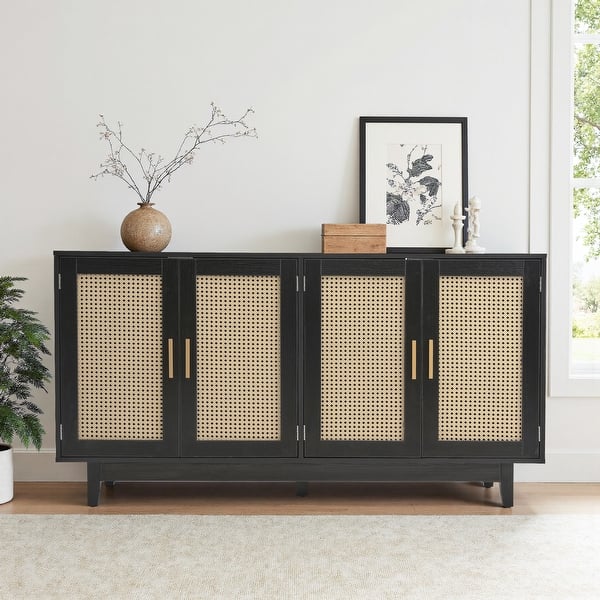 Rattan Accent Cabinet Storage Sideboard Buffet with 4 Doors - On Sale - Bed Bath & Beyond