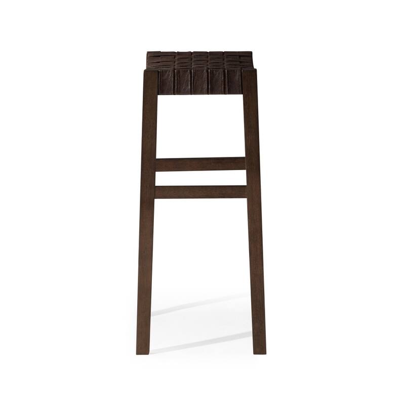 HomeRoots 31" Brown Faux Leather and Solid Wood Backless Bar Height Bar Chair