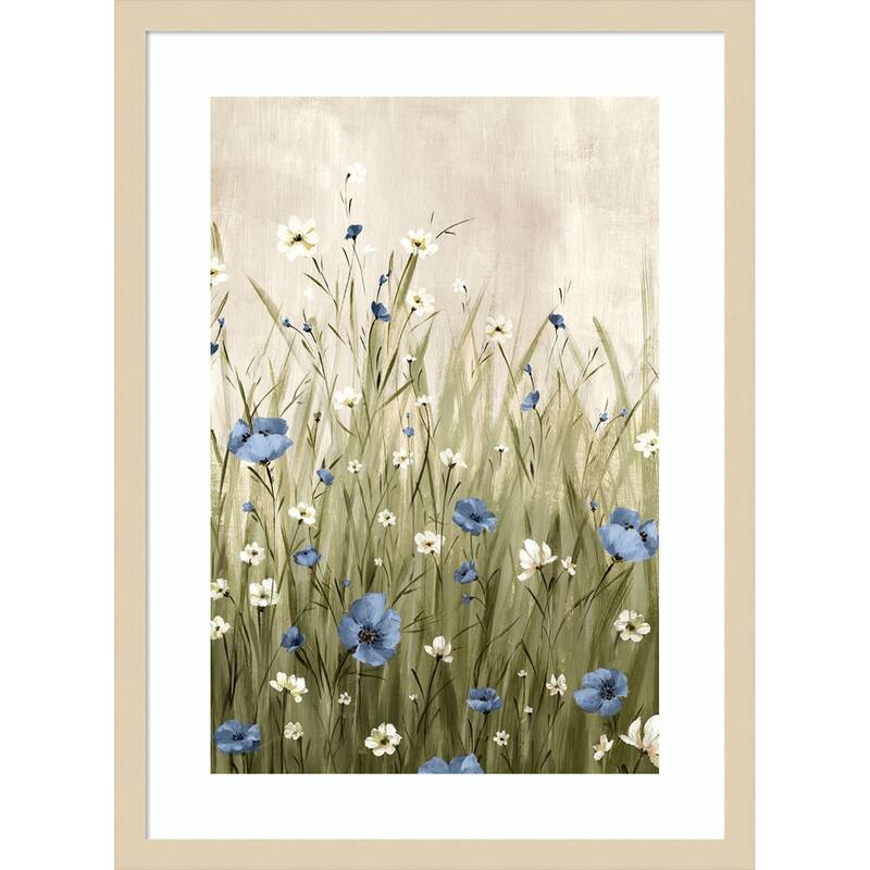 Blue Blossoms in Gentle Meadow by Alex Black Wood Framed Wall Art Print