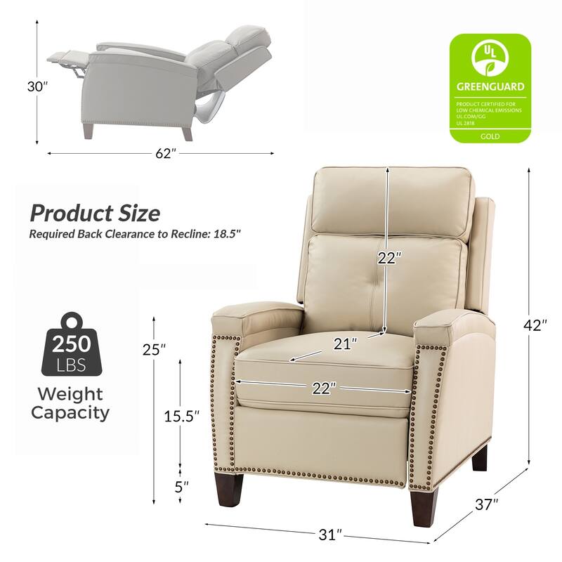 Gaspar Mid-Century Modern Pushback Recliner with Nailhead Trim by HULALA HOME
