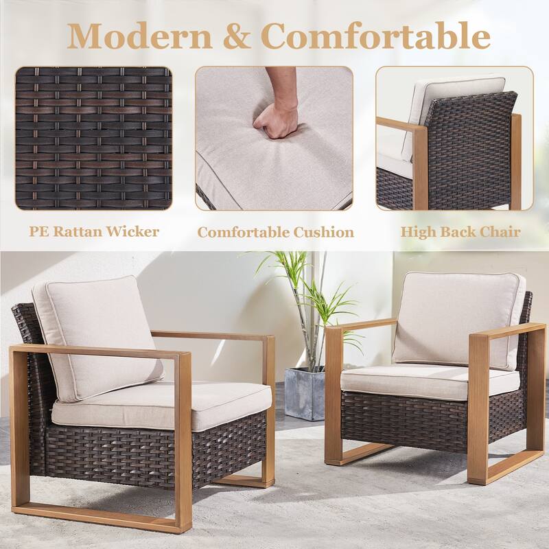 All Weather Patio Wicker Conversation Set - Brown