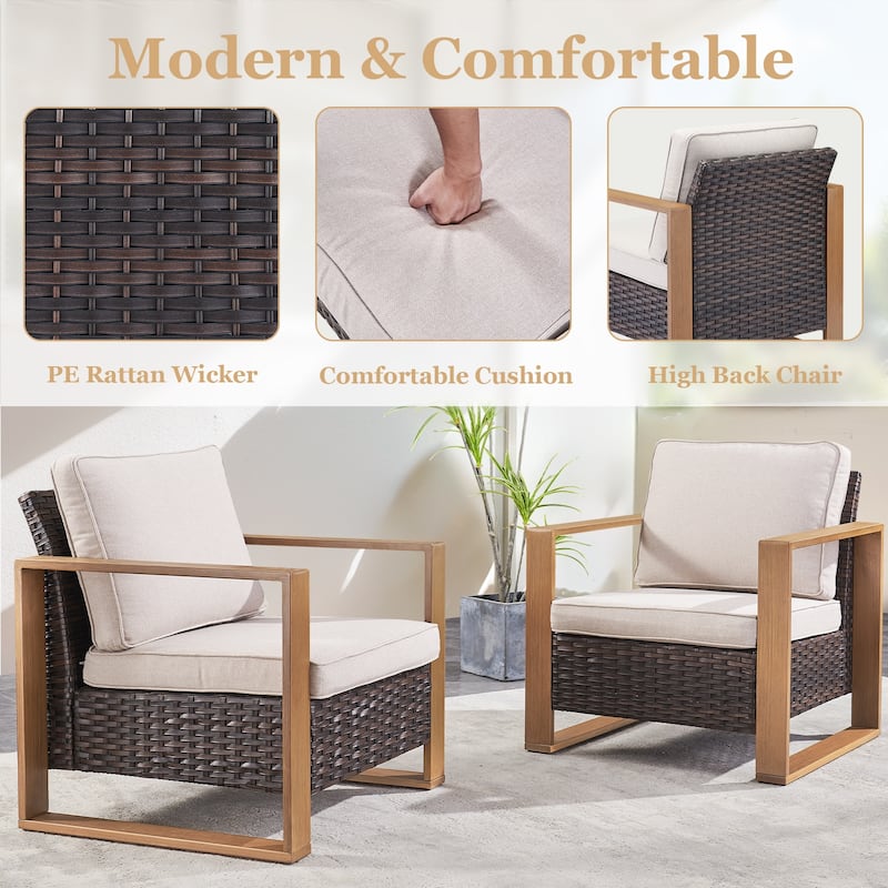 Outdoor Conversation Chair Set with Ottoman - Brown
