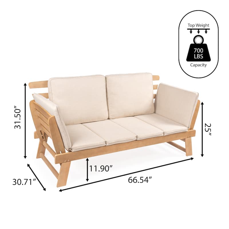 Arwen 2-Seat Modern Scandinavian Folding Wood Outdoor Day Bed Sofa, Beige/Light Teak by JONATHAN Y