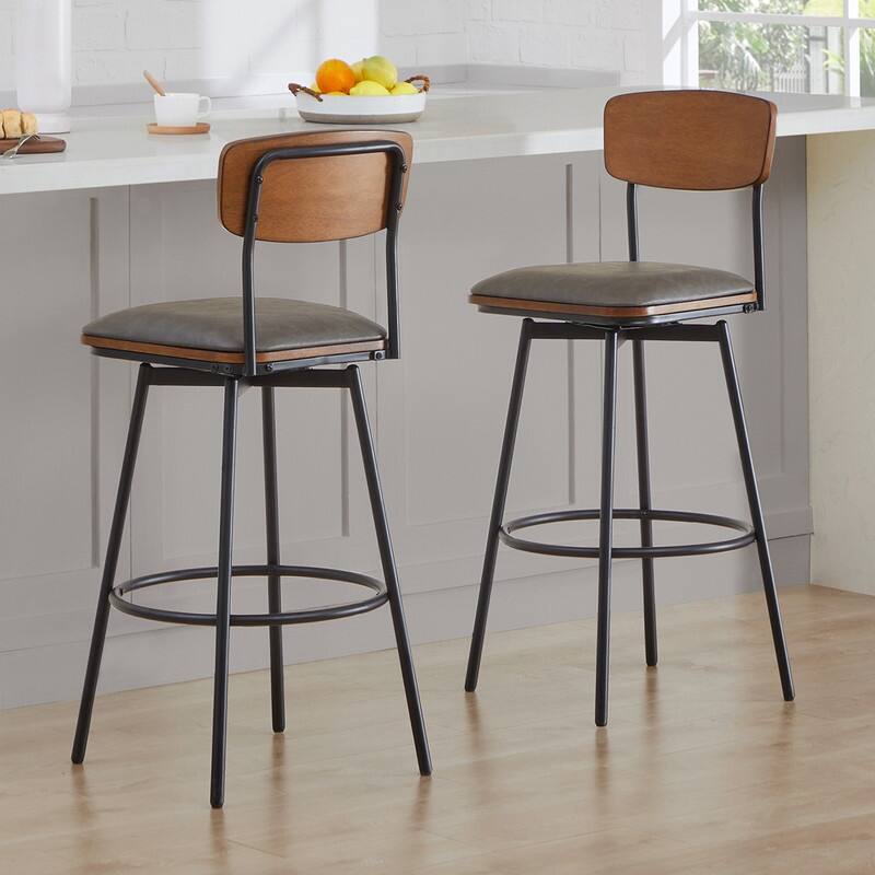 Spruce & Spring Claire Swivel Counter Height Bar Stool Set - Set of 2 - Dark Grey-Faux Leather - Bar Height