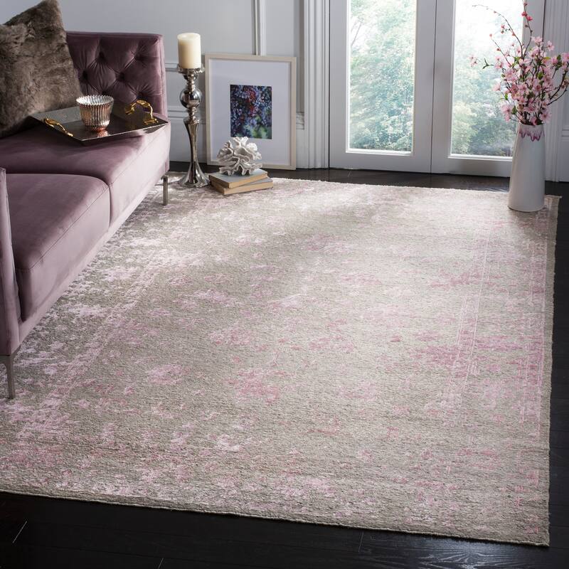 SAFAVIEH Couture Hand-knotted Centennial Saila Modern Abstract Silk Rug - 6' x 9' - Silver/Rose