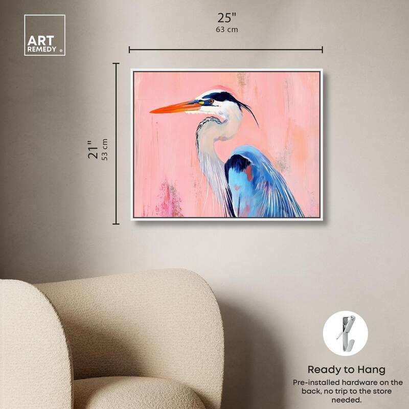 Rosy Dawn Heron Canvas by Art Remedy