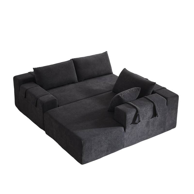 Free Combination Chenille Upholstered L-shaped Sectional Sofa with Loveseat and Single Chaise Living Room Couch Set with Pillows