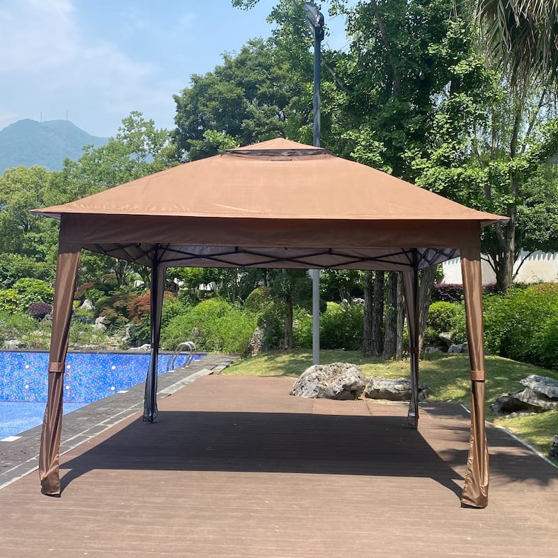 Outdoor 11x 11Ft Pop Up Gazebo Canopy With Removable Zipper Netting