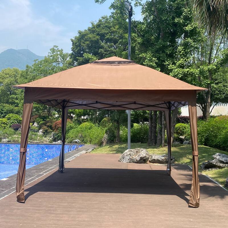 Outdoor Pop Up Gazebo with Removable Zipper Netting, 2-Tier Soft Top Event Tent Patio Shed, 11x 11 FT Heavy Duty Party Tent