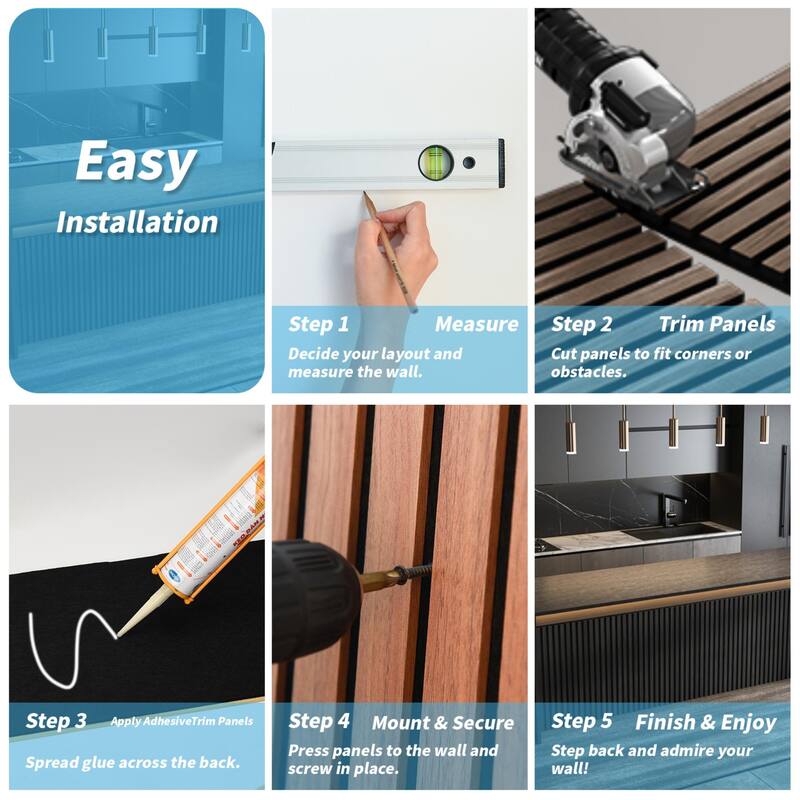 4 Panels 93"x12" MDF Slat 3D Wall Paneling Cover 31 Sq.Ft. - N/A