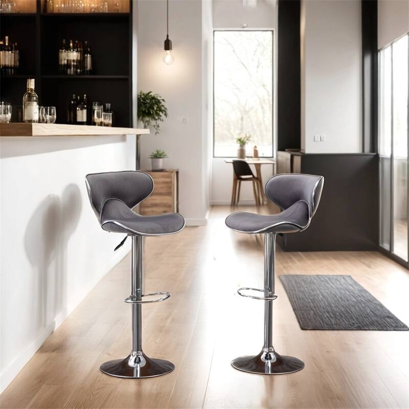 Velvet Upholstered Adjustable Swivel Barstool,Set of 2