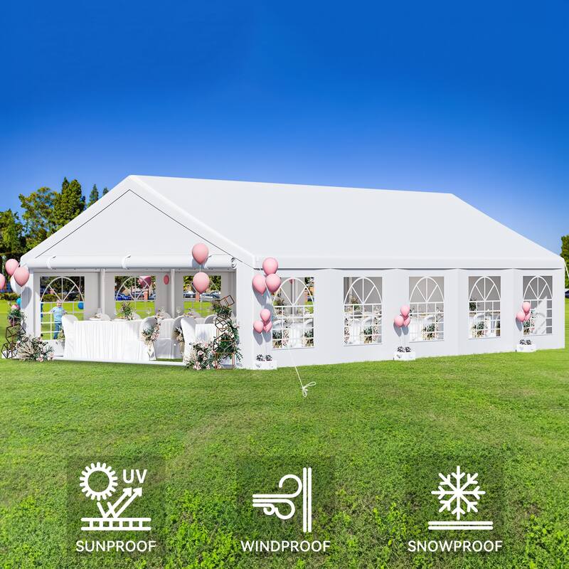 Outdoor White Party Tent Canopy with Windows - 20*33 Ft
