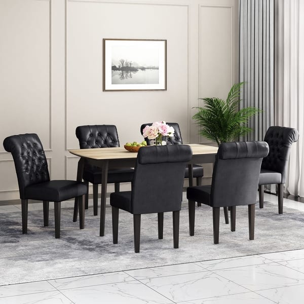 slide 1 of 20, Elwood Tufted Rolltop Dining Chairs (Set of 6) by Christopher Knight Home Black