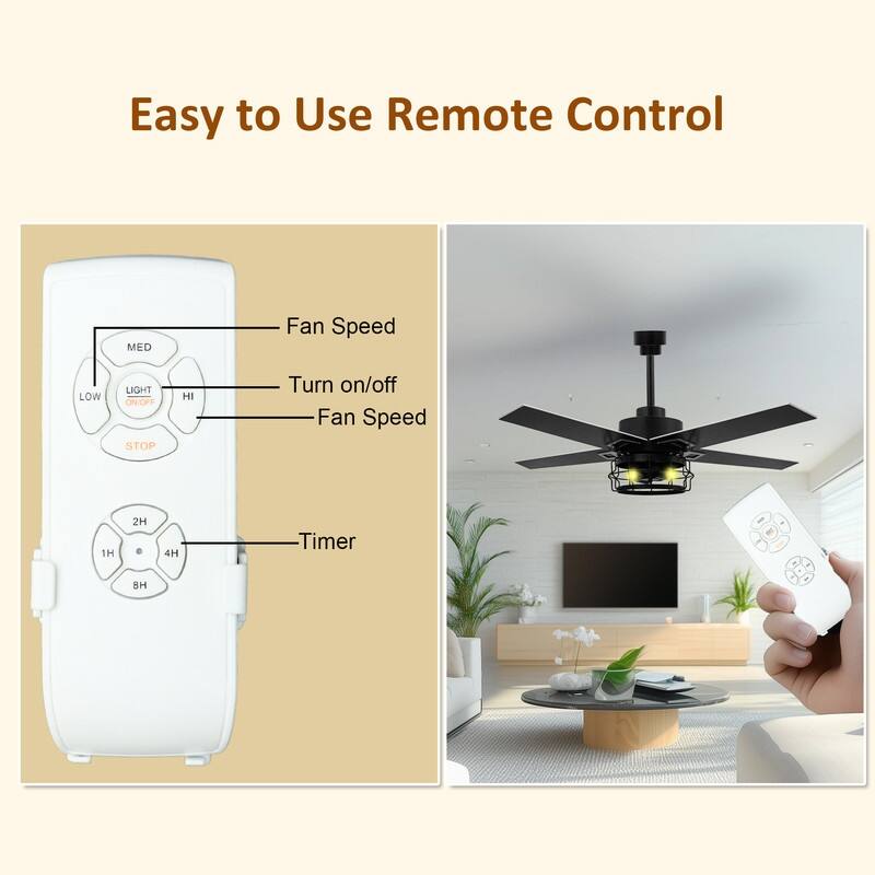 52 Inch Ceiling Fans with Lights and Remote, Reversible Airflow, Noiseless for Bedroom, Living Room, Indoor/Outdoor Use