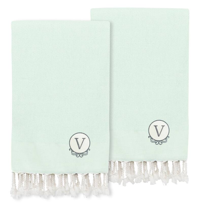 Authentic Hotel and Spa 100% Turkish Cotton Personalized Fun in Paradise Pestemal Hand/Guest Towels (Set of 2), Seafoam - V