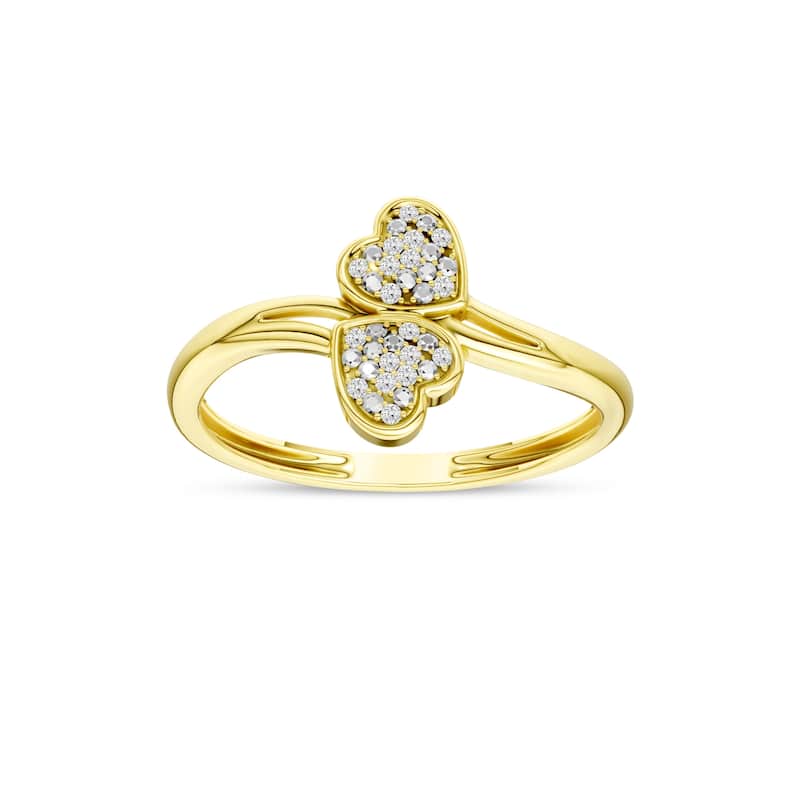 1/20ct TDW Diamond Two Heart Wrap Ring in 10K Yellow Gold for Women