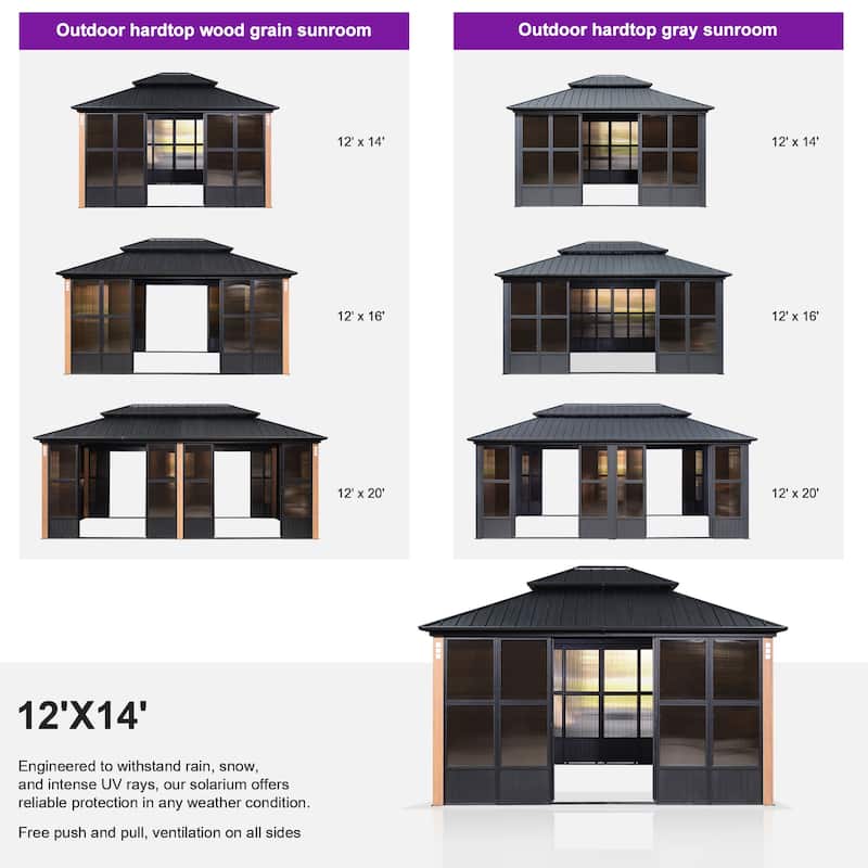 PURPLE LEAF Double Top Outdoor Sunroom Screen House Patio Hardtop Gazebo
