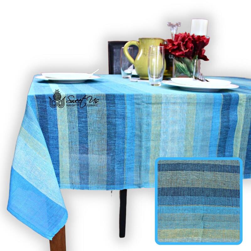 Striped Light weight Cotton Tablecloth Rectangle Red Blue Green