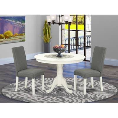 HomeStock 3-Pc Linen White Finish Solid Wood Top-Round Dining Room Set-Seats 4