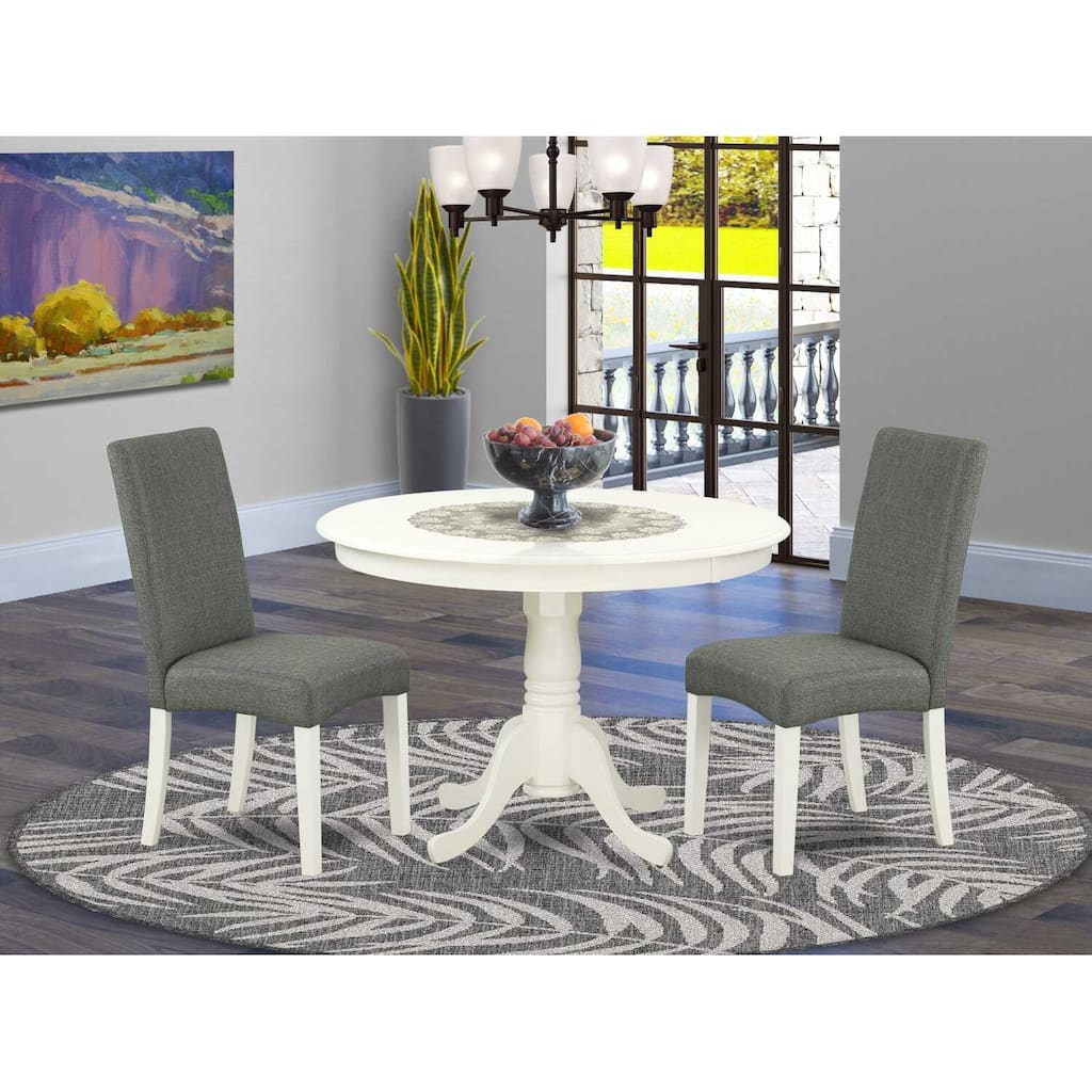 HomeStock 3-Pc Linen White Finish Solid Wood Top-Round Dining Room Set-Seats 4