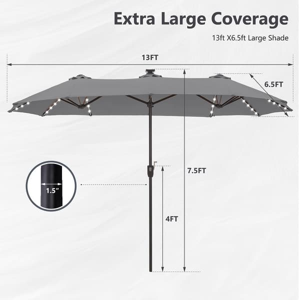 dimension image slide 0 of 5, MAISON ARTS 13ft Double -Sided Crank Patio Umbrella Extra Large with LED Colorful Lights