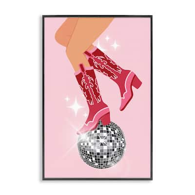 Stupell Balancing Disco Cowgirl Framed Giclee Art Design By LSR Design Studio