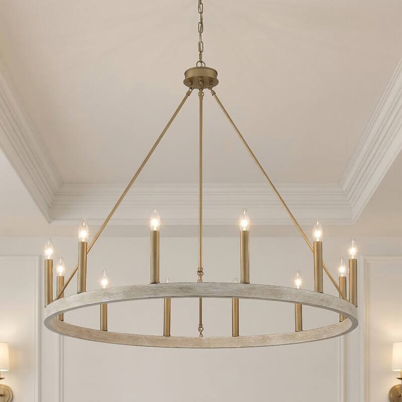 Acroma 12-light Farmhouse 40In Wagon Wheel Chandelier with UL - 40'' D x 138'' H - French Ash