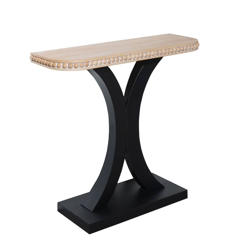 Elegant Half-Moon Console Table with Bead Trim, Versatile Wood Entryway Table with Natural Rounded Tabletop and Black Base