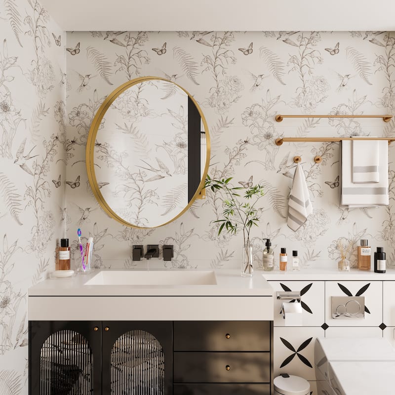 GDF Studio - Rosita 31.5 Inch Round Surface Mount Metal Framed Medicine Cabinet with Mirror and Adjustable Shelves