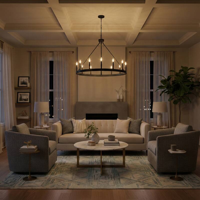 Acroma 15-light Modern Farmhouse Round Wagon Wheel Chandelier